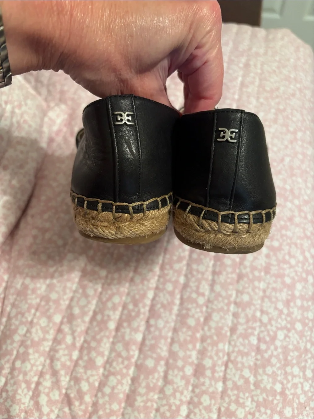 Sam Edelman Black Leather Slip-On Espadrilles with Jute Toe